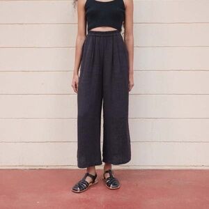 First Rite Easy Black Linen Pull On Wide Leg Pants | Size Small